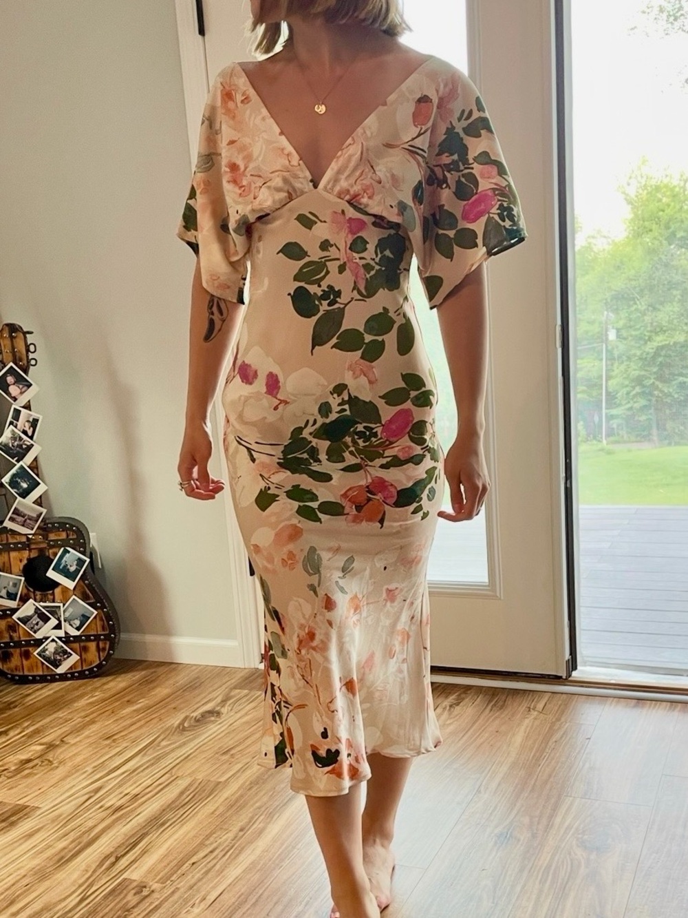 NWT By Together Floral V-Neck Midi Open Back Dress